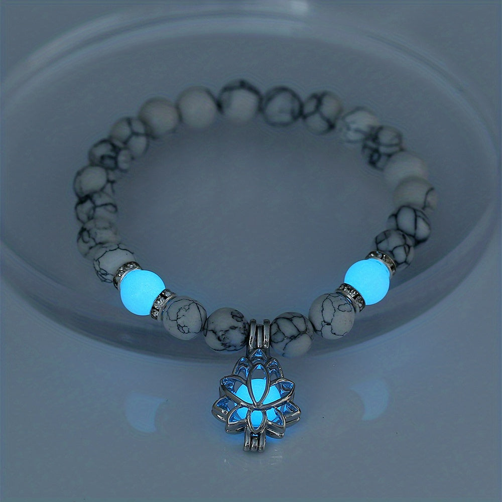 Stone Smooth Bracelet with Lotus Pendant Glowing Beads