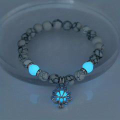 Stone Smooth Bracelet with Lotus Pendant Glowing Beads