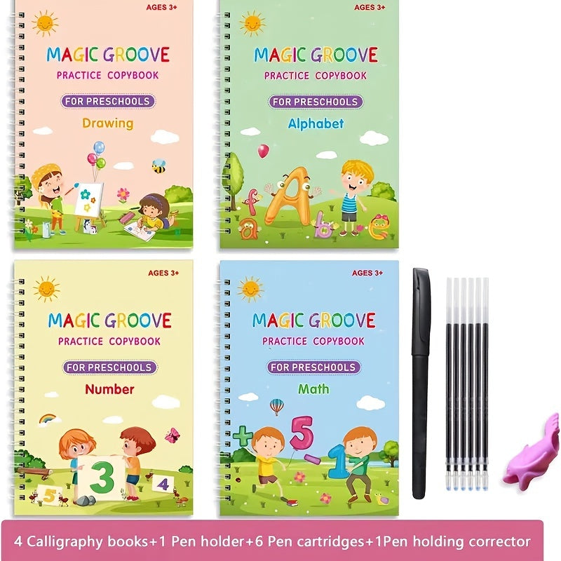 4 Reusable Copybooks with Pen for Kids Handwriting Practice Learning Toys