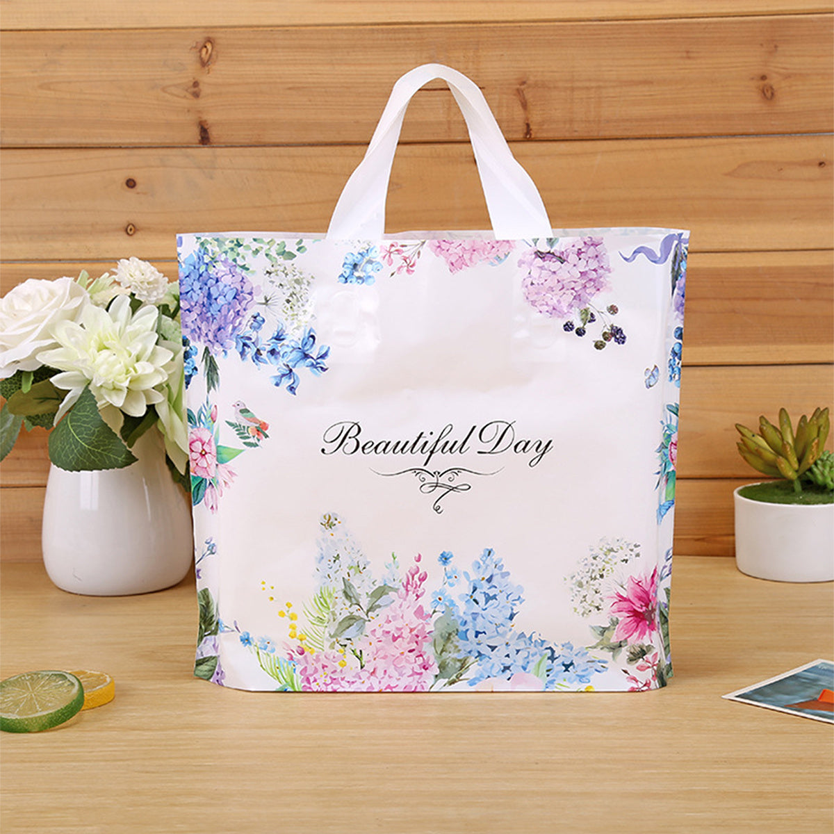 5pcs Lavender Print PVC Satchel Gift Bag Holiday Decor Accessory