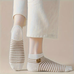 5 Pairs Stripe & Bear Print Low Cut Ankle Socks Women's Stockings