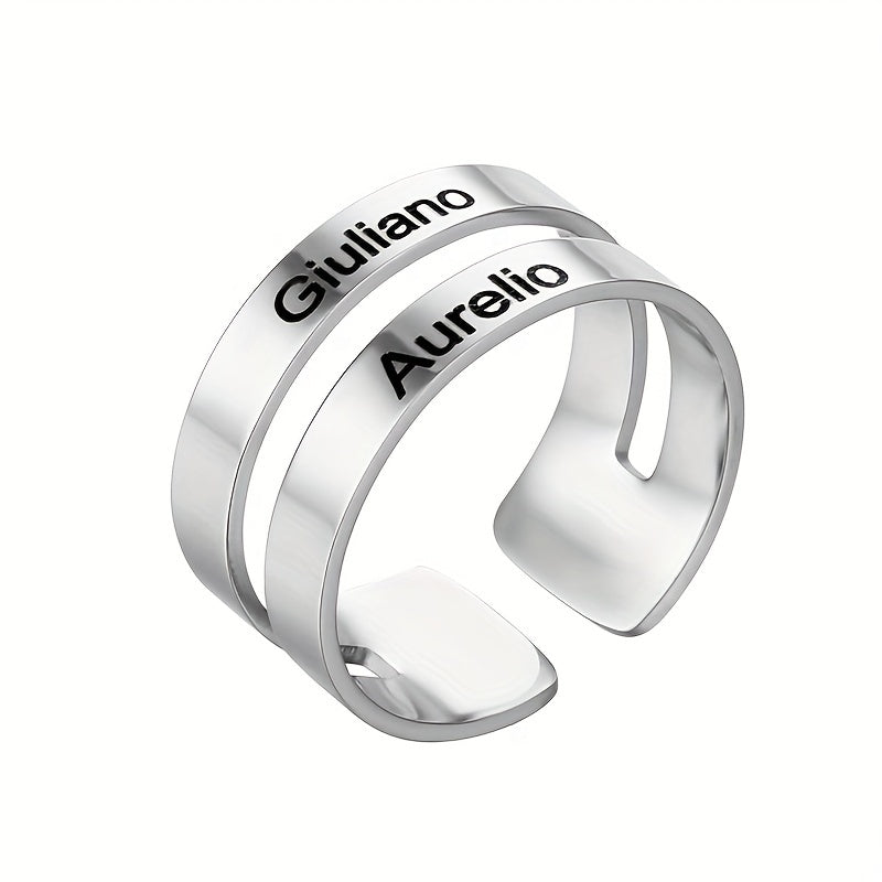 Personalized Engraved Name Ring Stainless Steel Adjustable Finger Ring