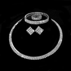 Rhinestone Crystal Jewelry Set: Choker Necklace, Earrings, Bracelet & Ring