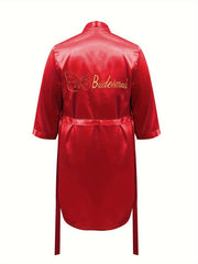  Butterfly & Letter Pattern Satin Belted Bridesmaid Robe