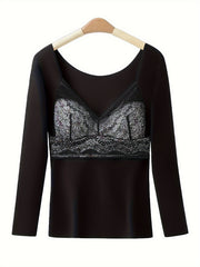 Lace Thermal Underwear Floral Print Top