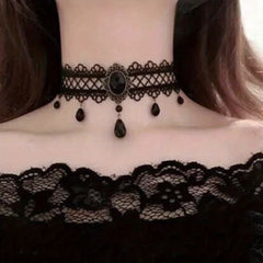 Dark Gothic Crystal Lace Necklace Choker Clavicle Chain