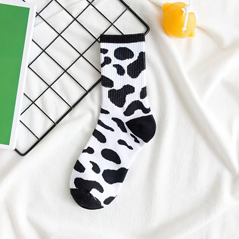 5 Pairs Cow Spot Print Socks Mid Tube Women's Stockings