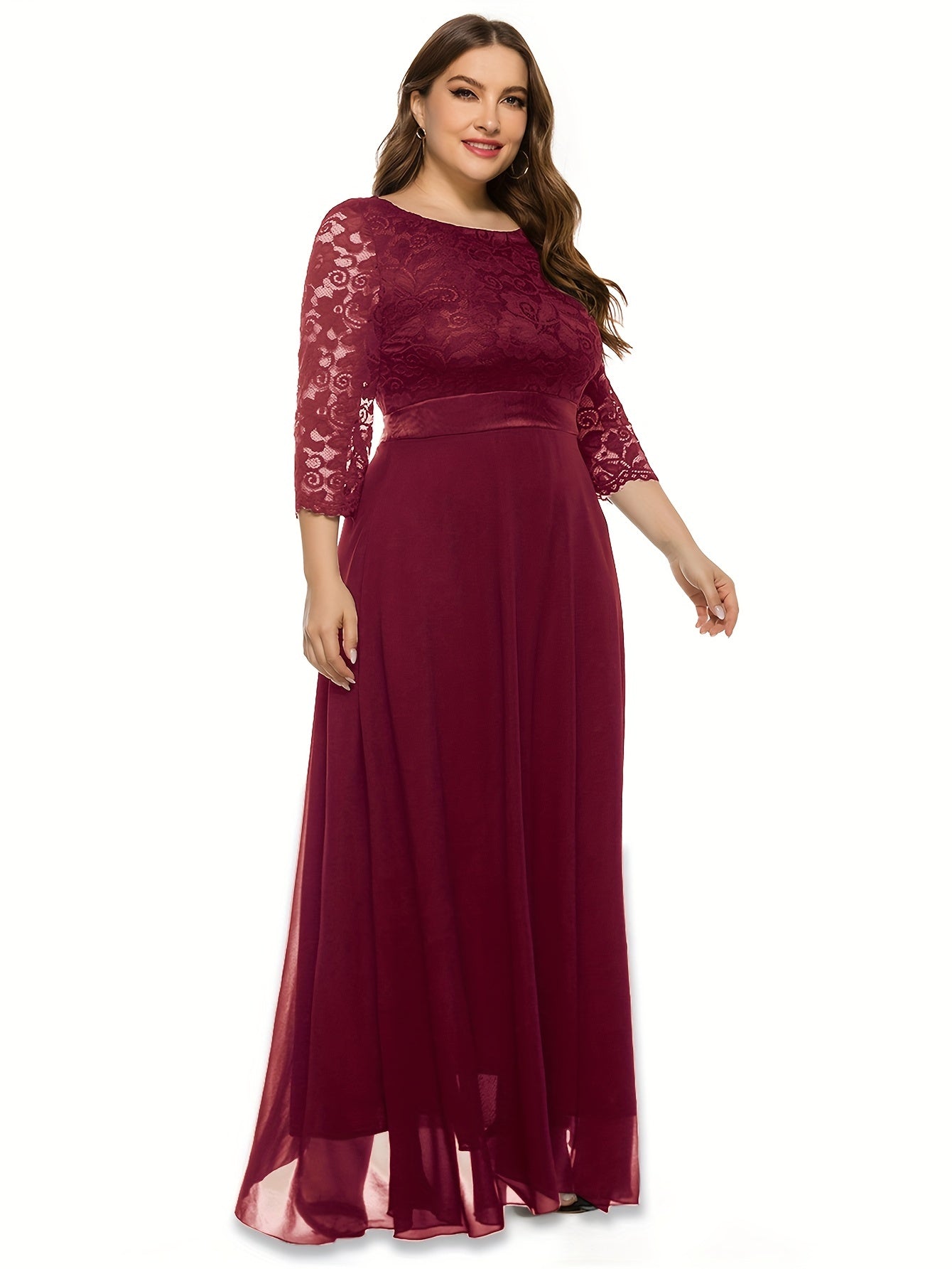  Lace Half Sleeve Round Neck Bridesmaid Dress