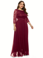  Lace Half Sleeve Round Neck Bridesmaid Dress