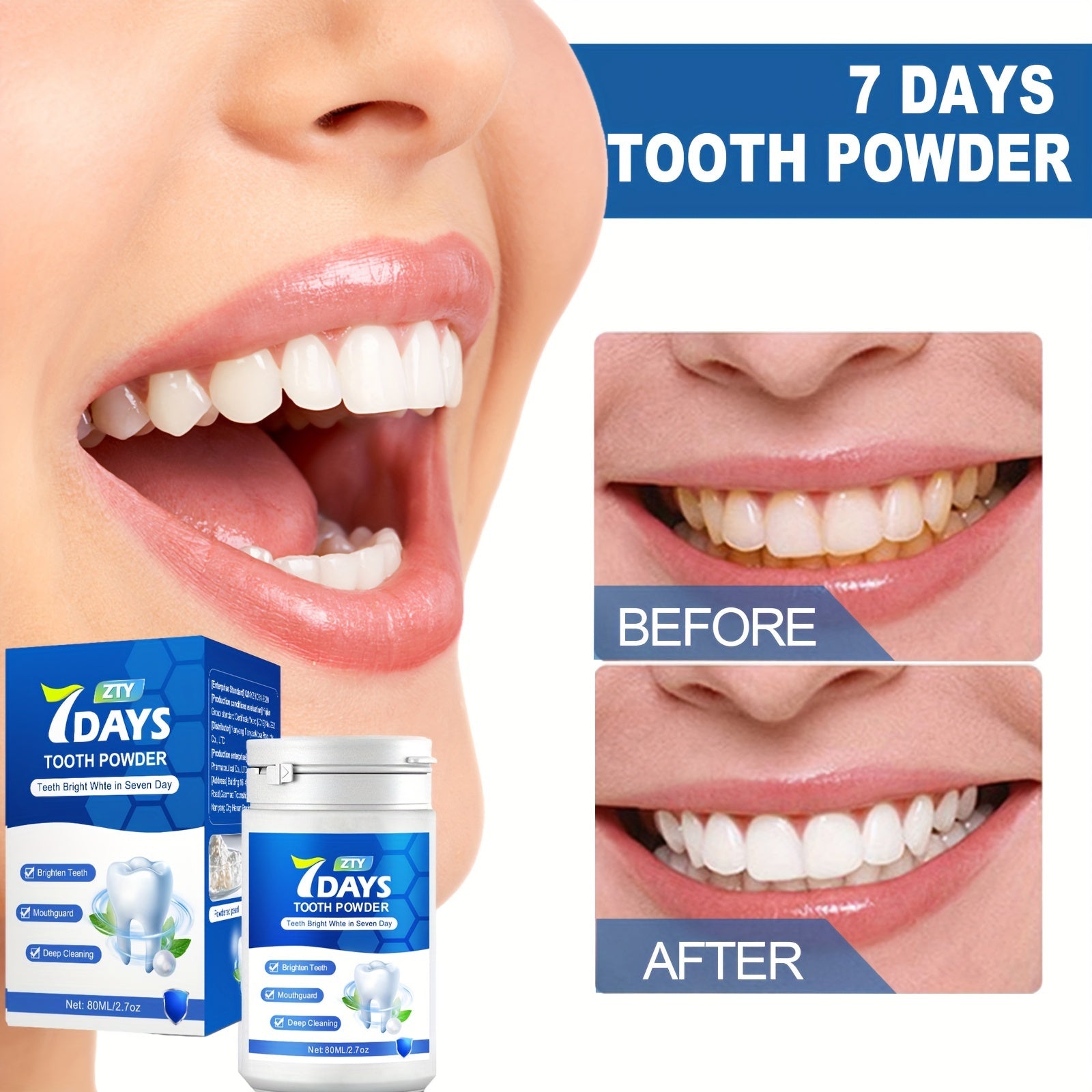 Mint Fresh Teeth Whitening Powder Tartar Oral Care Breath Freshener