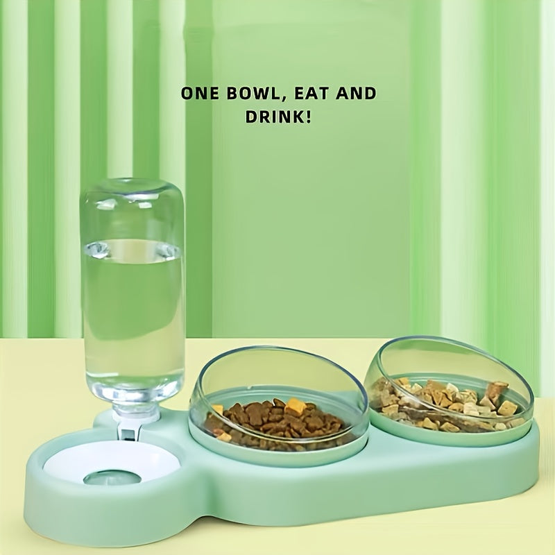 Raised Pet Bowls with Automatic Water Bottle for Dogs and Cats