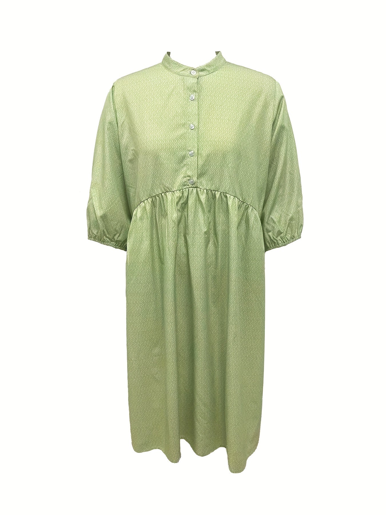  Stripe Print Button Up Mock Neck Dress