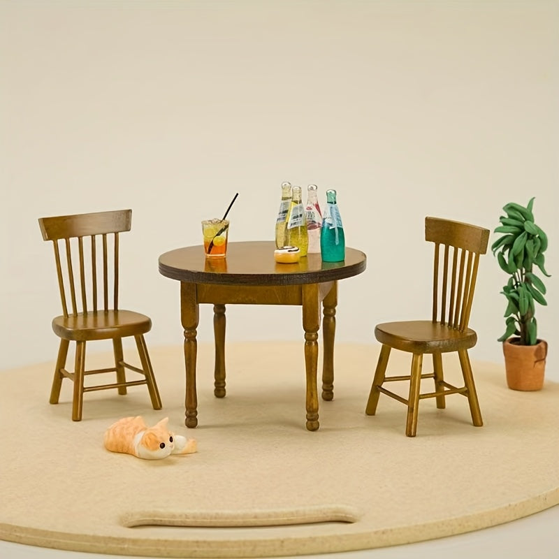 1:12 Dollhouse Wooden Round Table Set DIY Food Play Scene Model