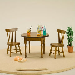 1:12 Dollhouse Wooden Round Table Set DIY Food Play Scene Model