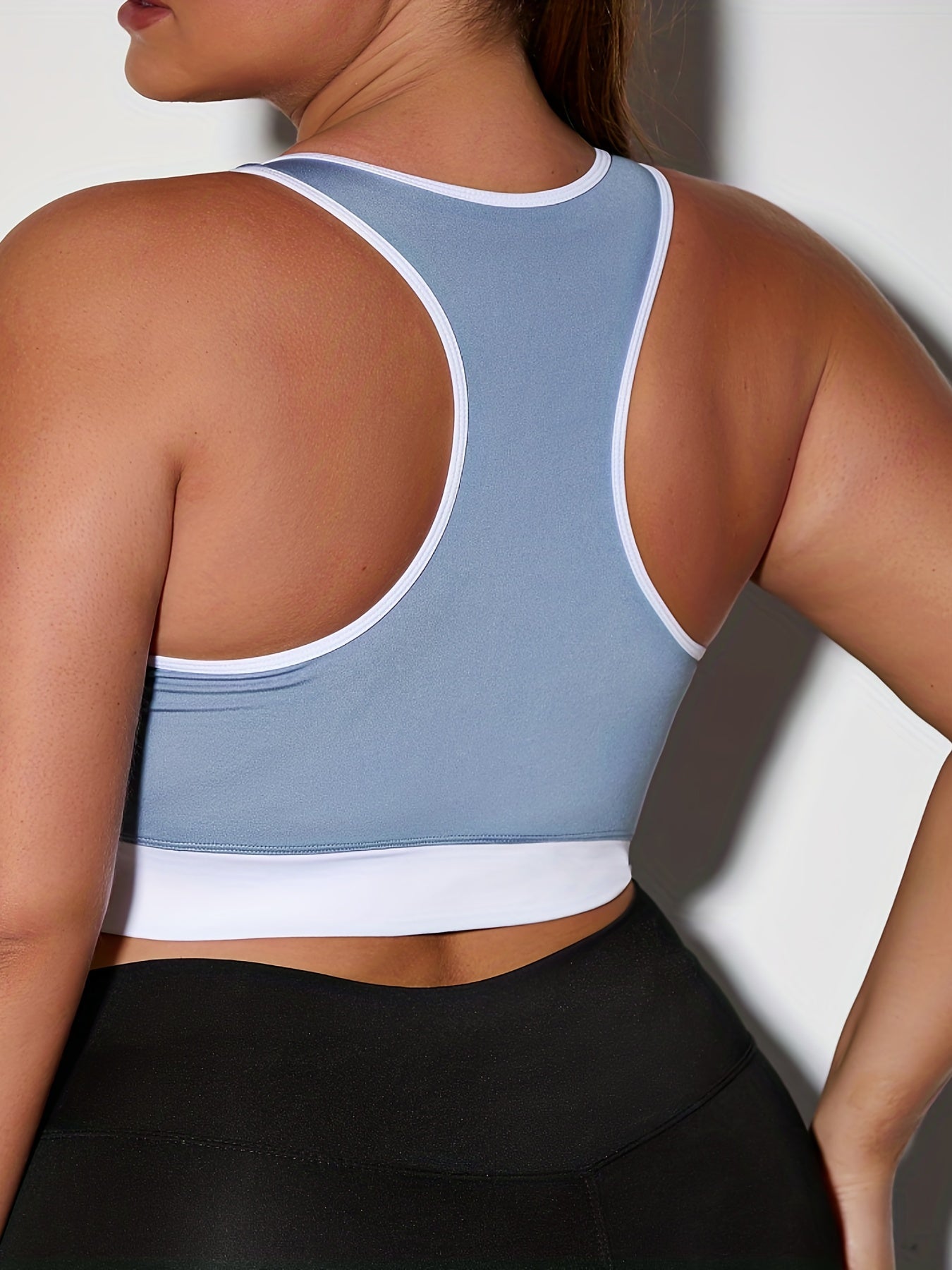  Colorblock Zipper High Stretch Sporty Bra