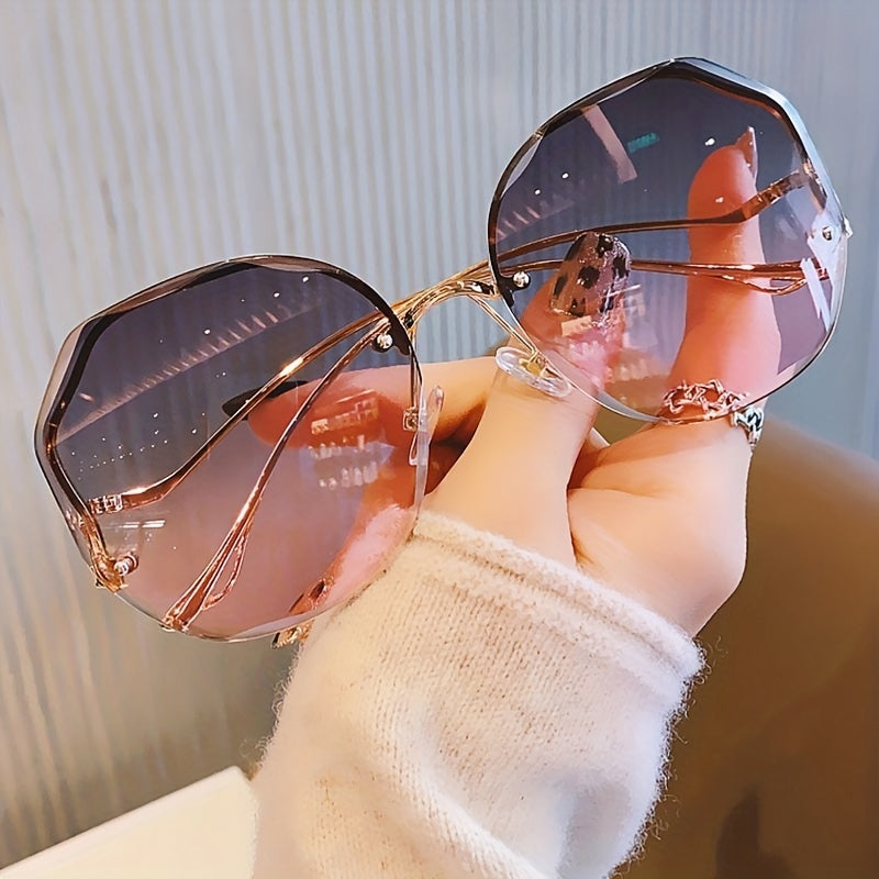 Rimless Round Sunglasses Gradient Lens UV400
