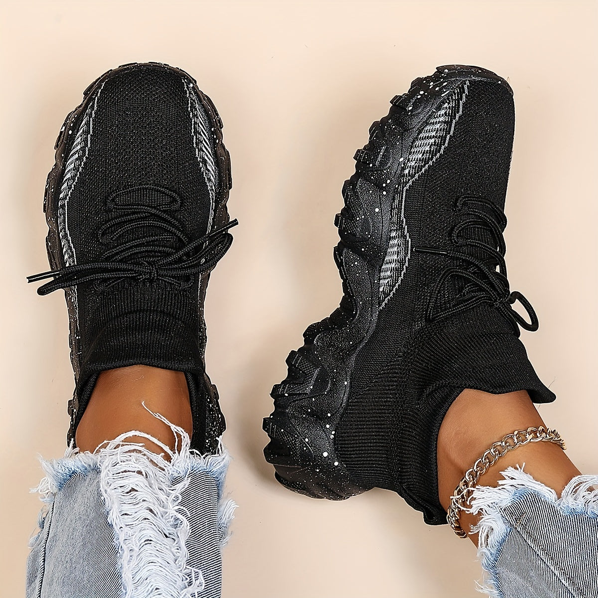 Women's Lace-Up Sports Shoes Lightweight Sock Shoes