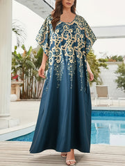 Boho Kaftan Dress Plus Size Baroque Print Maxi Cover Up