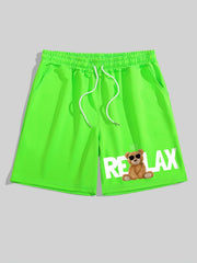Relax Bear Comfy Shorts Men's Casual Solid Elastic Waist Drawstring Shorts