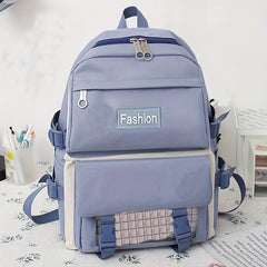4pc Plaid Pattern Backpack Set Lightweight Travel Schoolbag Tote Crossbody Penci