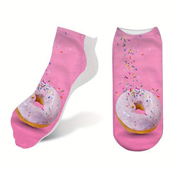 Donut Print Crew Socks Women's Stockings