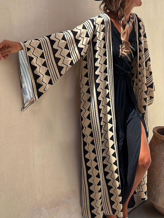  Geometric Print Long Sleeve Cardigan