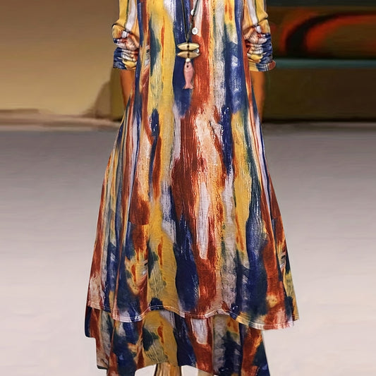  Tie Dye Maxi Dress with V Neck and Pockets
