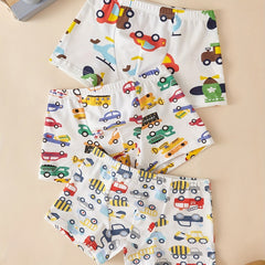 3pcs Boys Boxer Briefs Colorful Cars Print Underwear