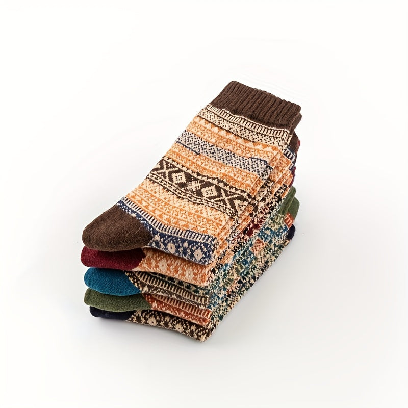 5 Pairs Geometric Pattern Colorblock Mid Tube Socks Women's Stockings