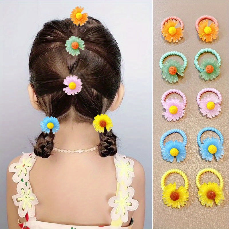 10pcs Flower Hair Ring High Elastic Headwear