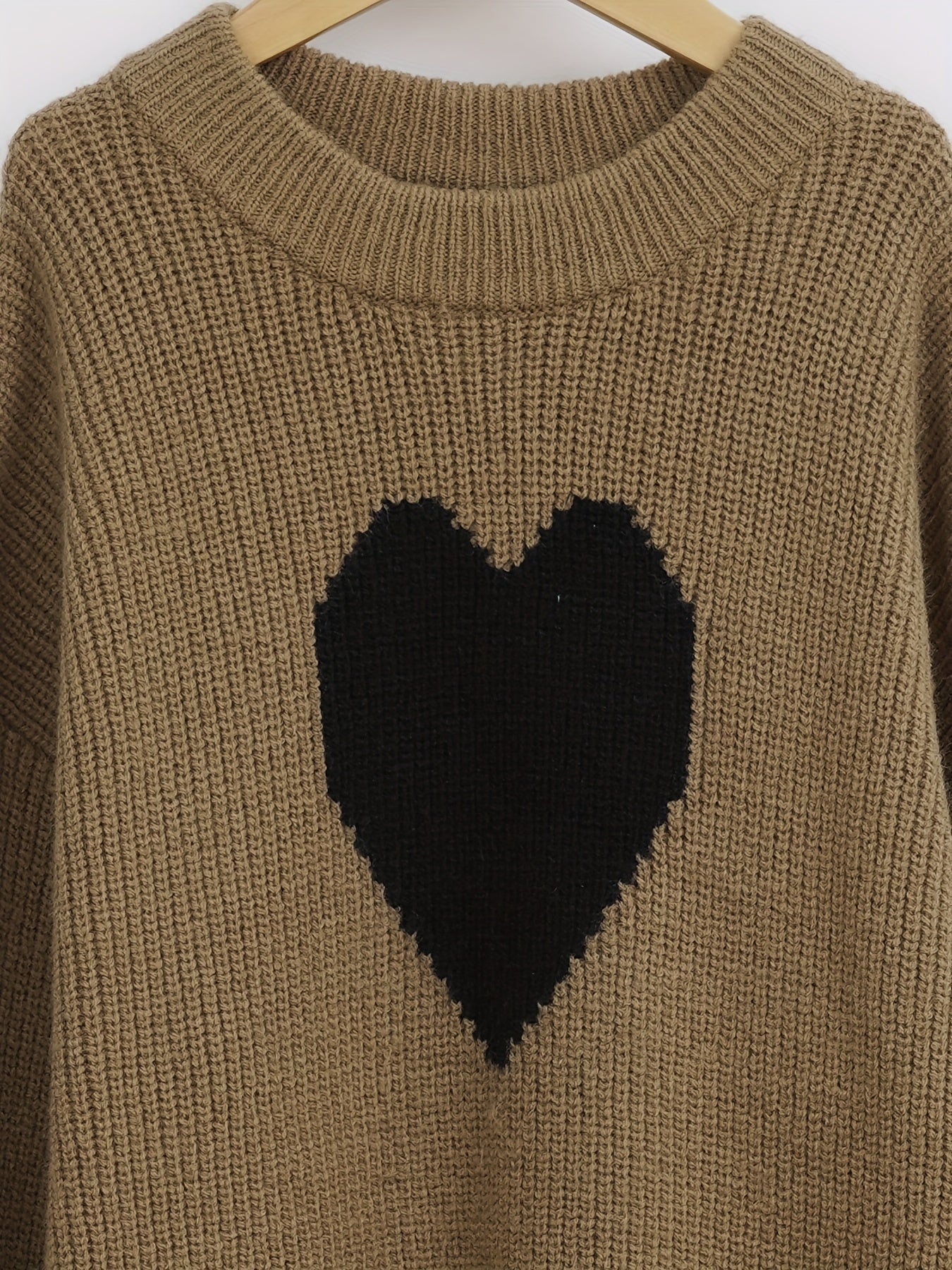 Girls Heart Graphic Knitted Sweater Long Sleeve Casual Top
