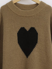 Girls Heart Graphic Knitted Sweater Long Sleeve Casual Top