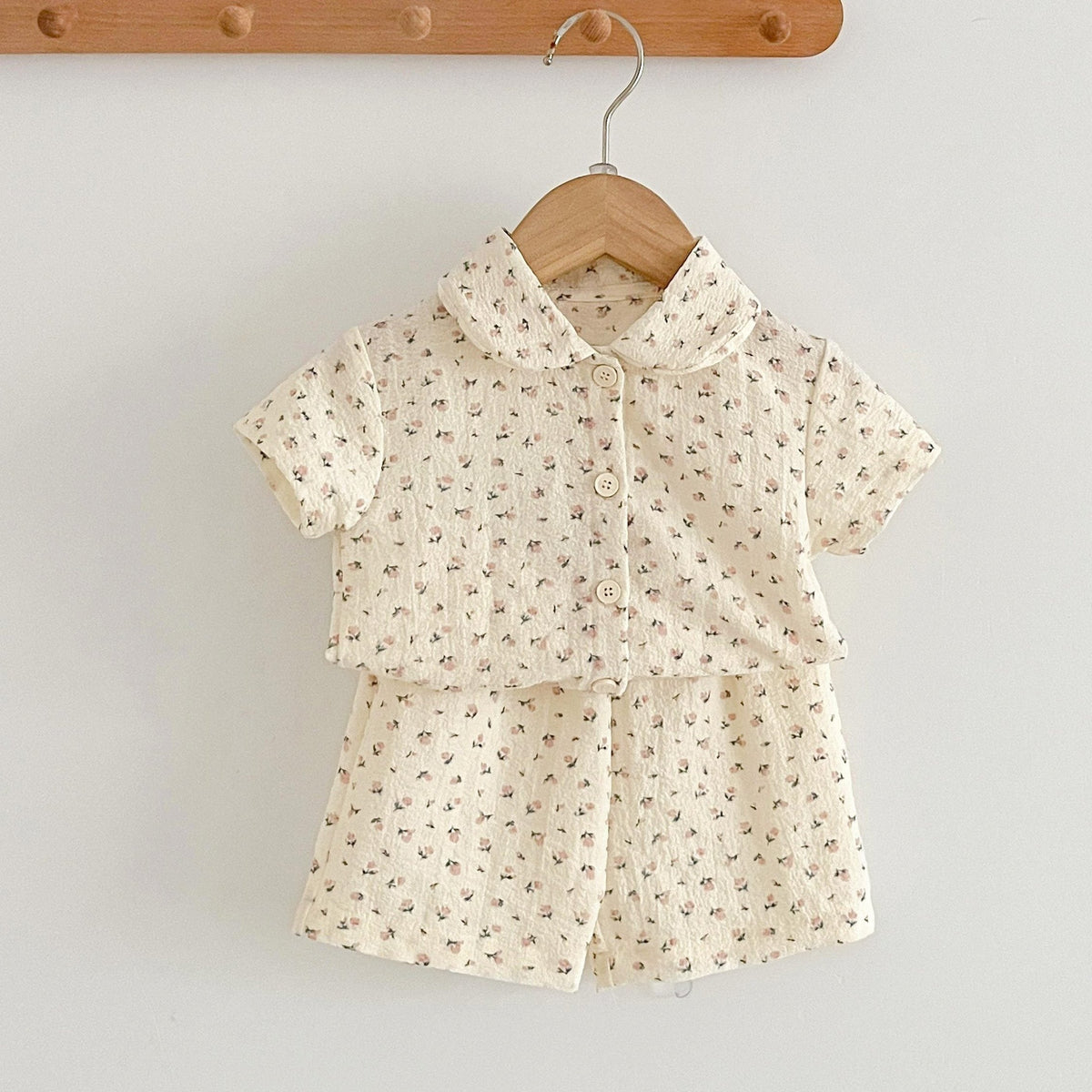 2pcs Toddler Girl Doll Collar Floral Top Shorts Set
