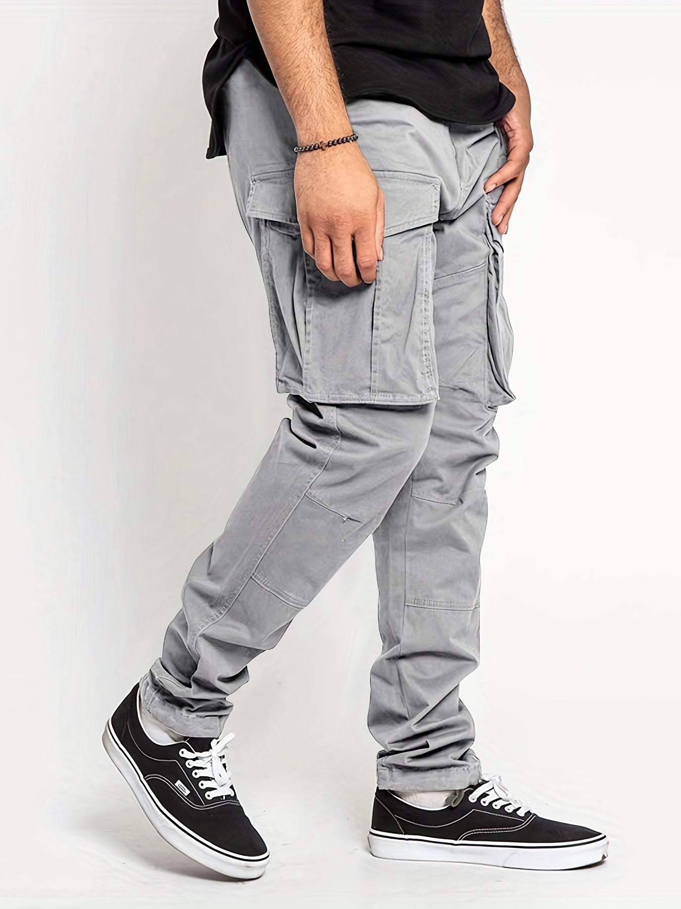 Solid Pocket Cargo Pants Men's Casual Outdoor Joggers