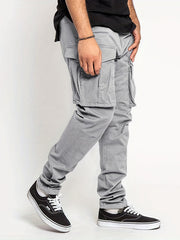 Solid Pocket Cargo Pants Men's Casual Outdoor Joggers