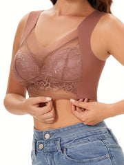 3pcs Wireless Lace Bra Full Coverage Women's Lingerie Set