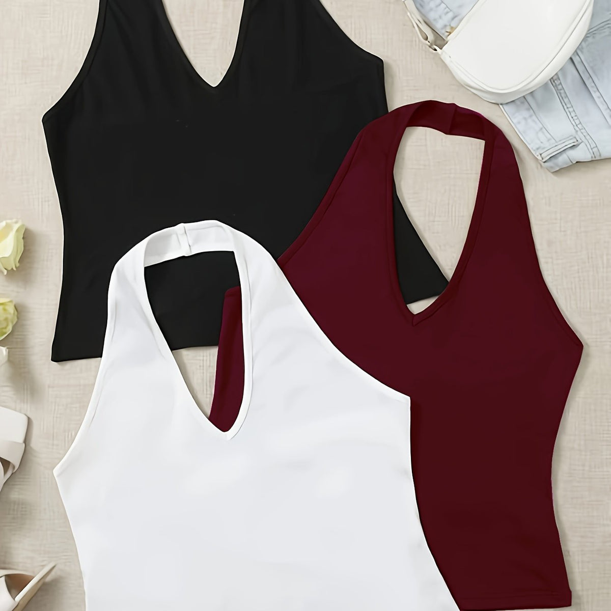 3 Pack Plus Size Sexy Sleepwear Set - Women's Plus Halter Neck Top