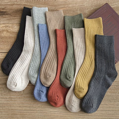 6 Pairs Women's Ribbed Mid Tube Socks