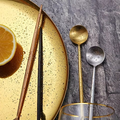 6pcs Stainless Steel Ice Tea Spoons Long Handle Golden Mirror Finish