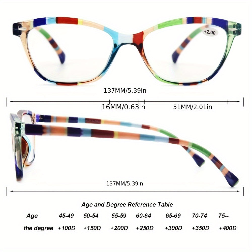 Women Reading Glasses Colorful Pattern Cat Eye Lightweight Flexible Spring Hinge