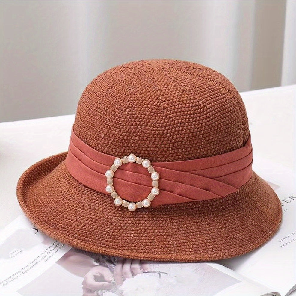Ribbon Decor Bucket Hat Solid Sun Hat For Women
