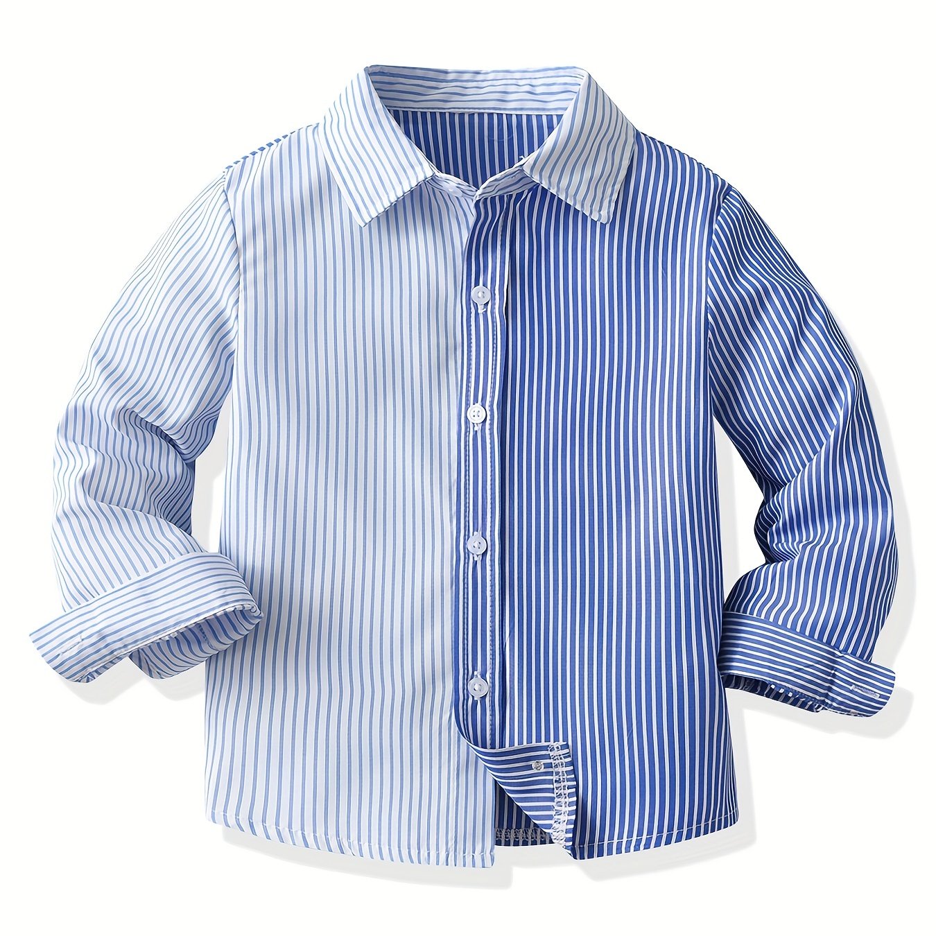 Stripe And Block Graphic Print Boys Top Casual Lapel Shirt Boys Clothes