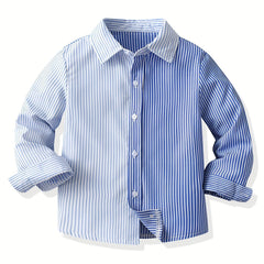 Stripe And Block Graphic Print Boys Top Casual Lapel Shirt Boys Clothes