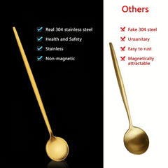 6pcs Stainless Steel Ice Tea Spoons Long Handle Golden Mirror Finish