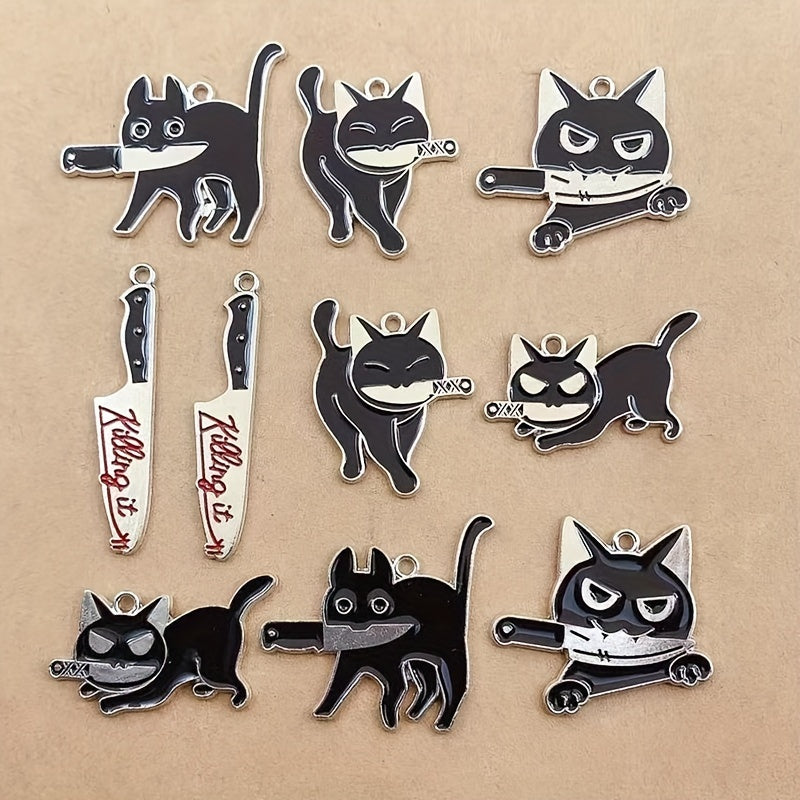 10pcs Halloween Cat & Charm DIY Jewelry Making Supplies