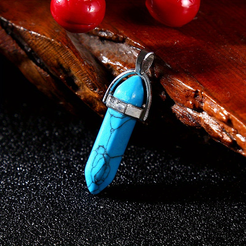 Colorful Pine Stone Hexagonal Column Pendant DIY Jewelry Accessories