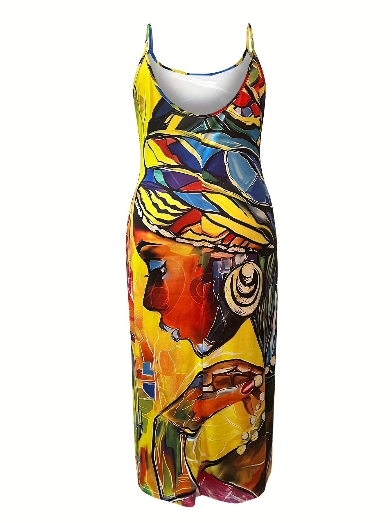  Colorblock Figure Print Maxi Cami Dress