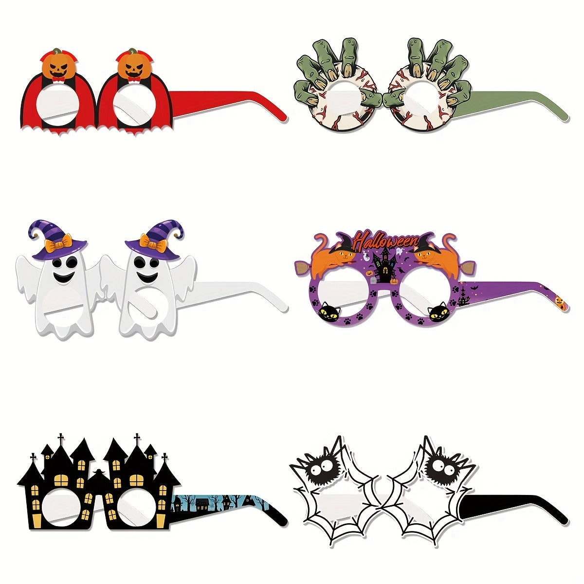 6PCS Halloween Party Decorations Paper Glasses Pumpkin Spider Witch Prop