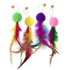 4 Pack Cat Toy Set: Teasing Stick, Fur Ball, Feather, Bell