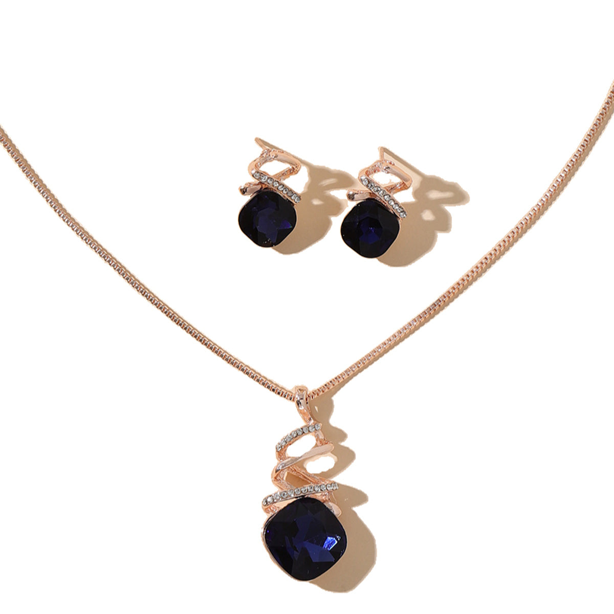 Geometric Crystal Jewelry Set Pendant Necklace & Stud Earrings Wedding